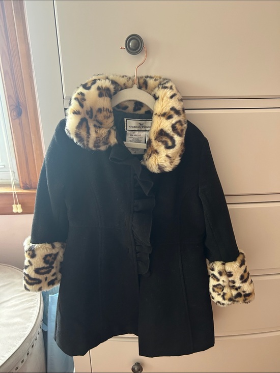 American Widgeon Other - Girls' Black Coat with Leopard Faux-Fur Trim